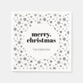 モダンクリスマスホリデースノーフレークブラックアンドホワイト スタンダードカクテルナプキン (正面)