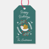 モダンクリスマスホリデードーブベリーのカスタマイズ可能 ギフトタグ (正面)