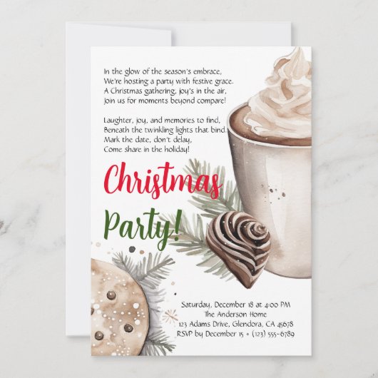 モダンクリスマスホリデー詩パーティの招待状 案内状 (正面)