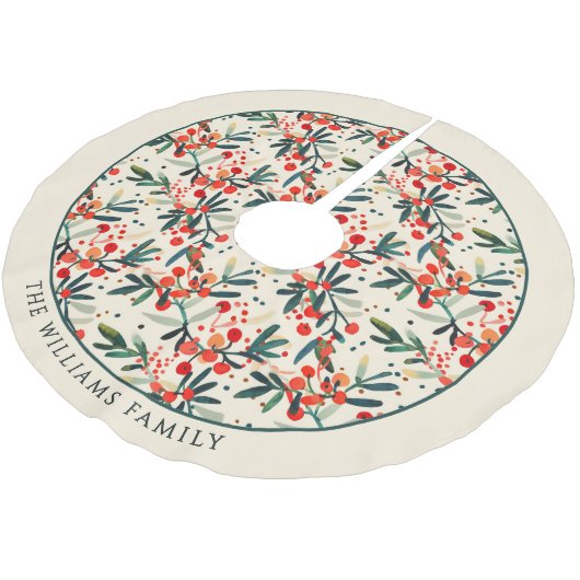 モダンクリスマスホリーパーソナライズされたベリー ブラッシュドポリエステルツリースカート (アングル)