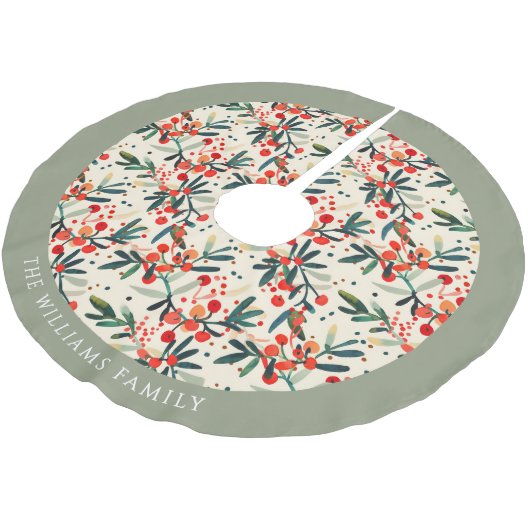 モダンクリスマスホリーパーソナライズされたベリー ブラッシュドポリエステルツリースカート (アングル)