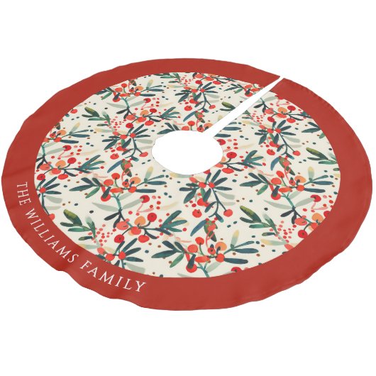 モダンクリスマスホリーパーソナライズされたベリー ブラッシュドポリエステルツリースカート (アングル)