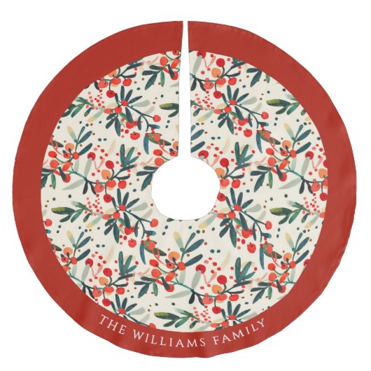 モダンクリスマスホリーパーソナライズされたベリー ブラッシュドポリエステルツリースカート (正面)