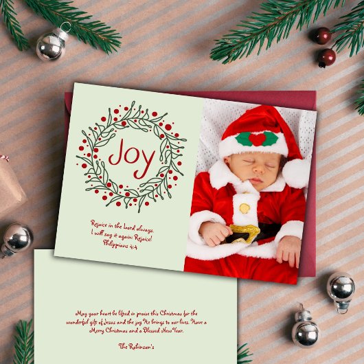 モダンクリスマスホリーリース写真テンプレート シーズンカード