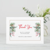モダンクリスマスホリー葉ベリーサンキューカード (スタンド正面)