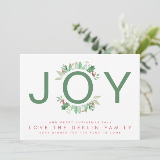 モダンクリスマスボタニカルグリーンJOYリース写真 シーズンカード (スタンド正面)