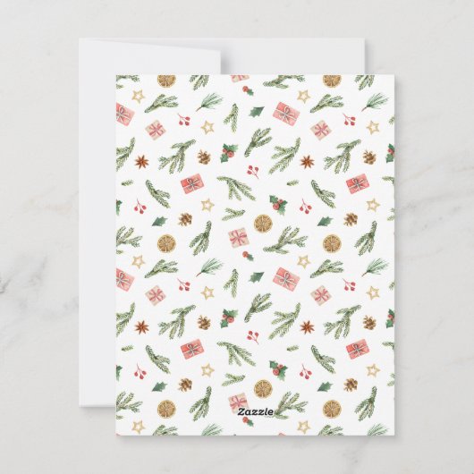 モダンクリスマスボタニカルファミリーホリデーフォト シーズンカード (裏面)