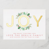 モダンクリスマスボタニカル金ゴールドJOYリース写真 箔シーズンカード (正面)