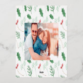 モダンクリスマスボタニカル金ゴールドJOYリース写真 箔シーズンカード (裏面)