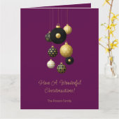 モダンクリスマスボーブル紫金ゴールド写真 カード (黄色い花)