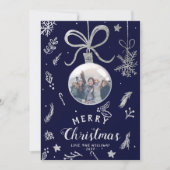 モダンクリスマスボール写真シルバーイラストレーション シーズンカード (正面)