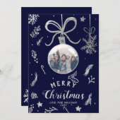 モダンクリスマスボール写真シルバーイラストレーション シーズンカード (正面/裏面)