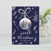 モダンクリスマスボール写真シルバーイラストレーション シーズンカード (スタンド正面)