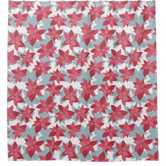 モダンクリスマスポインセチア模様 シャワーカーテン (正面)