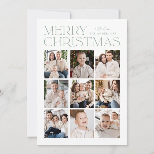 モダンクリスマスミントグリーン9フォトコラージュ シーズンカード (正面)