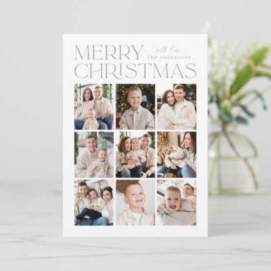 モダンクリスマスミントグリーン9フォトコラージュ シーズンカード (スタンド正面)