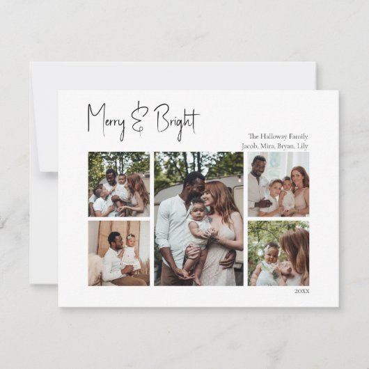モダンクリスマスメリー脚本と明るい5枚フォト シーズンカード (正面)