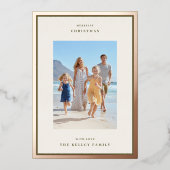 モダンクリスマスモスグリーンフォトフレームバラ金ゴールド 箔シーズンカード (正面)