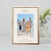 モダンクリスマスモスグリーンフォトフレームバラ金ゴールド 箔シーズンカード (立ち正面)