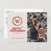 モダンクリスマスリースカスタム写真 シーズンポストカード (正面/裏面)