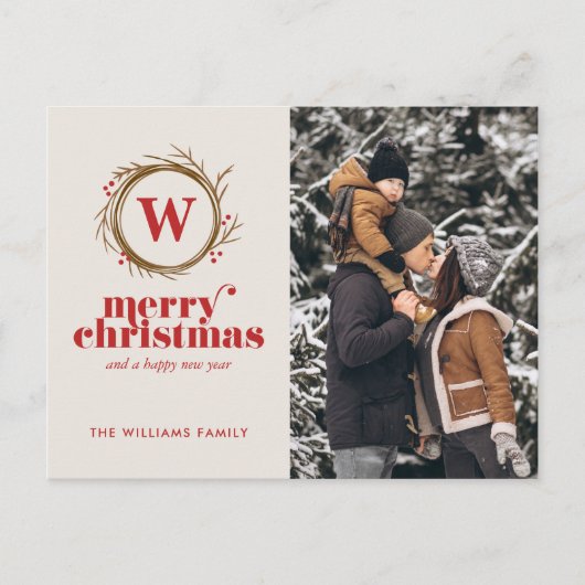 モダンクリスマスリースカスタム写真 シーズンポストカード (正面)