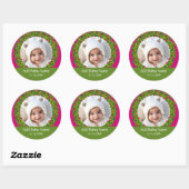 モダンクリスマスリースフォトフレームPINK ラウンドシール (シート)