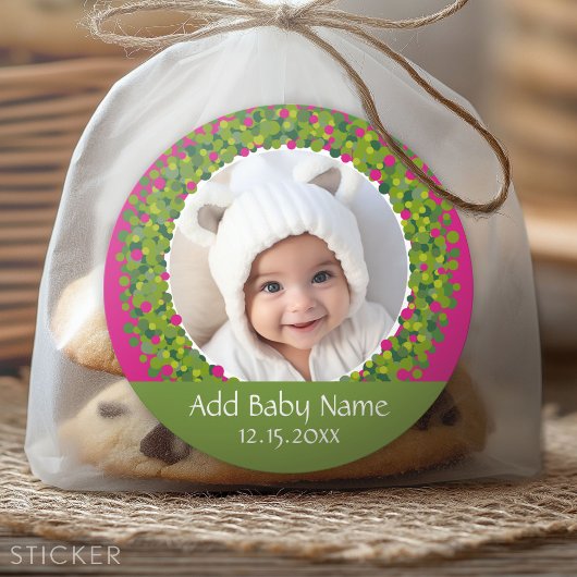 モダンクリスマスリースフォトフレームPINK ラウンドシール