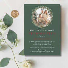 モダンクリスマスリース写真ホリデーパーティー 招待状