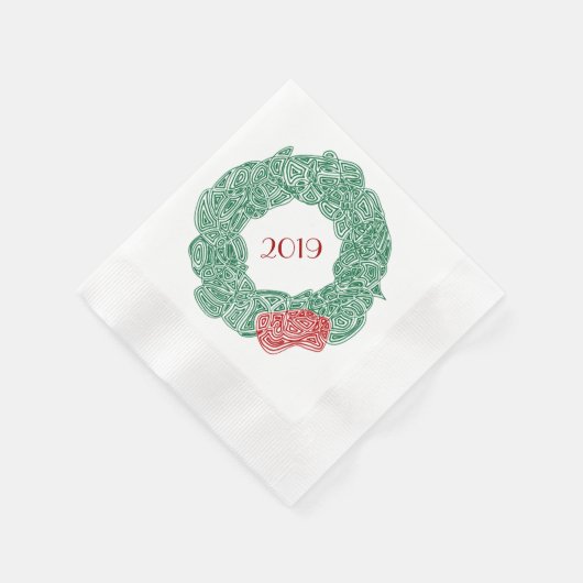 モダンクリスマスリース年 縁ありカクテルナプキン (角)
