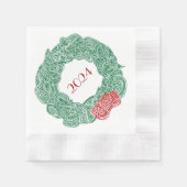 モダンクリスマスリース年 縁ありカクテルナプキン (正面)