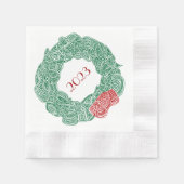 モダンクリスマスリース年 縁ありカクテルナプキン (正面)