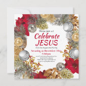 モダンクリスマスリース祝JESUSスクエア 招待状 (正面)
