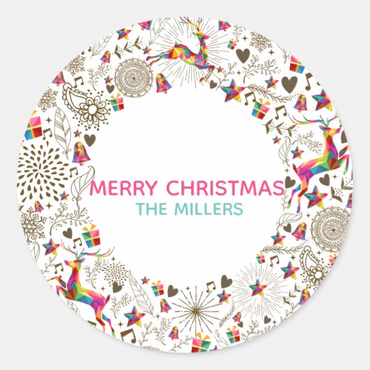 モダンクリスマスリース ラウンドシール (正面)
