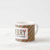 モダンクリスマスレオパープリントレッド緑ストライプ色 エスプレッソカップ (正面右)