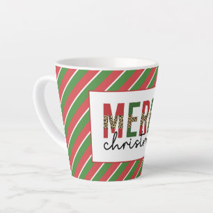 モダンクリスマスレオパープリントレッド緑ストライプ色 カフェラテマグ