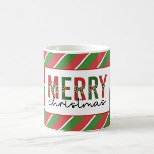 モダンクリスマスレオパープリントレッド緑ストライプ色 コーヒーマグカップ