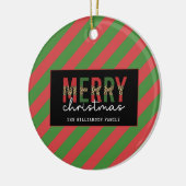モダンクリスマスレオパープリントレッド緑ストライプ色 セラミックオーナメント (左)