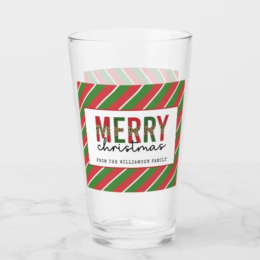 モダンクリスマスレオパープリントレッド緑ストライプ色 タンブラーグラス (正面)