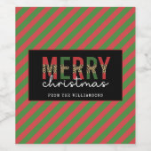 モダンクリスマスレオパープリントレッド緑ストライプ色 ワインラベル (シングルラベル)