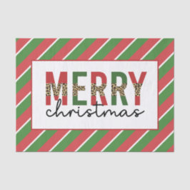 モダンクリスマスレオパープリントレッド緑ストライプ色 薄葉紙