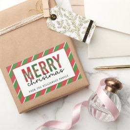 モダンクリスマスレオパープリントレッド緑ストライプ色 長方形シール