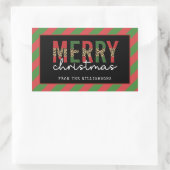 モダンクリスマスレオパープリントレッド緑ストライプ色 長方形シール (バッグ)