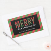 モダンクリスマスレオパープリントレッド緑ストライプ色 長方形シール (封筒)