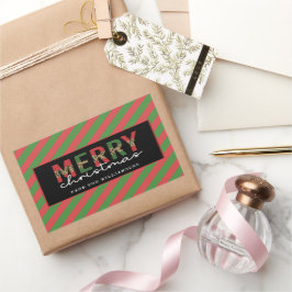 モダンクリスマスレオパープリントレッド緑ストライプ色 長方形シール