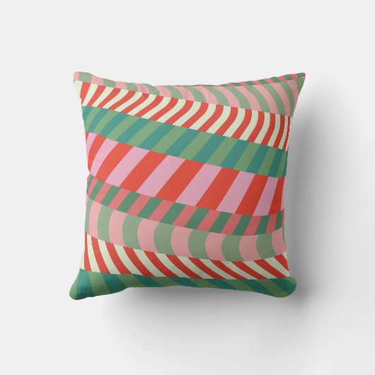 モダンクリスマスレッドグリーンピンク幾何ストライプ要素 クッション (裏面)