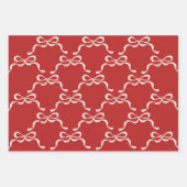 モダンクリスマスレッドグリーンホワイトレトロボウ ラッピングペーパーシート (正面)