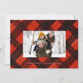 モダンクリスマスレッドブラックプレイドフォトフレーム シーズンカード (正面)