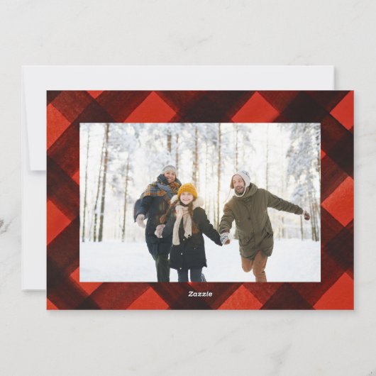 モダンクリスマスレッドブラックプレイドフォトフレーム シーズンカード (裏面)