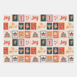 モダンクリスマスレッド緑ベージュラッピング紙 ラッピングペーパーシート