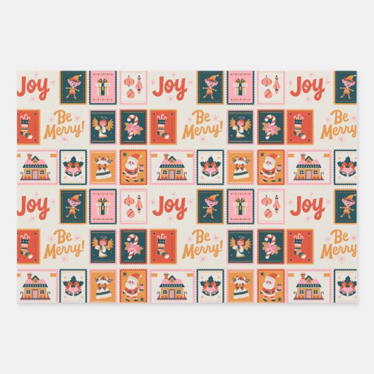 モダンクリスマスレッド緑ベージュラッピング紙 ラッピングペーパーシート (正面)